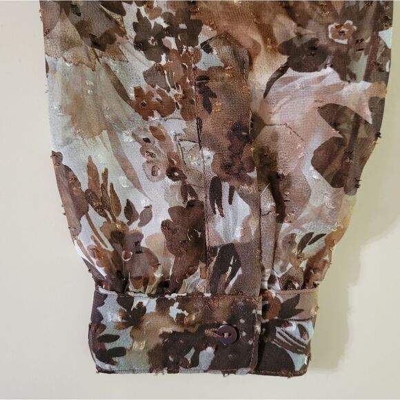 Coldwater Creek Women's Pintuck Brown Floral Blouse - Picture 7 of 15